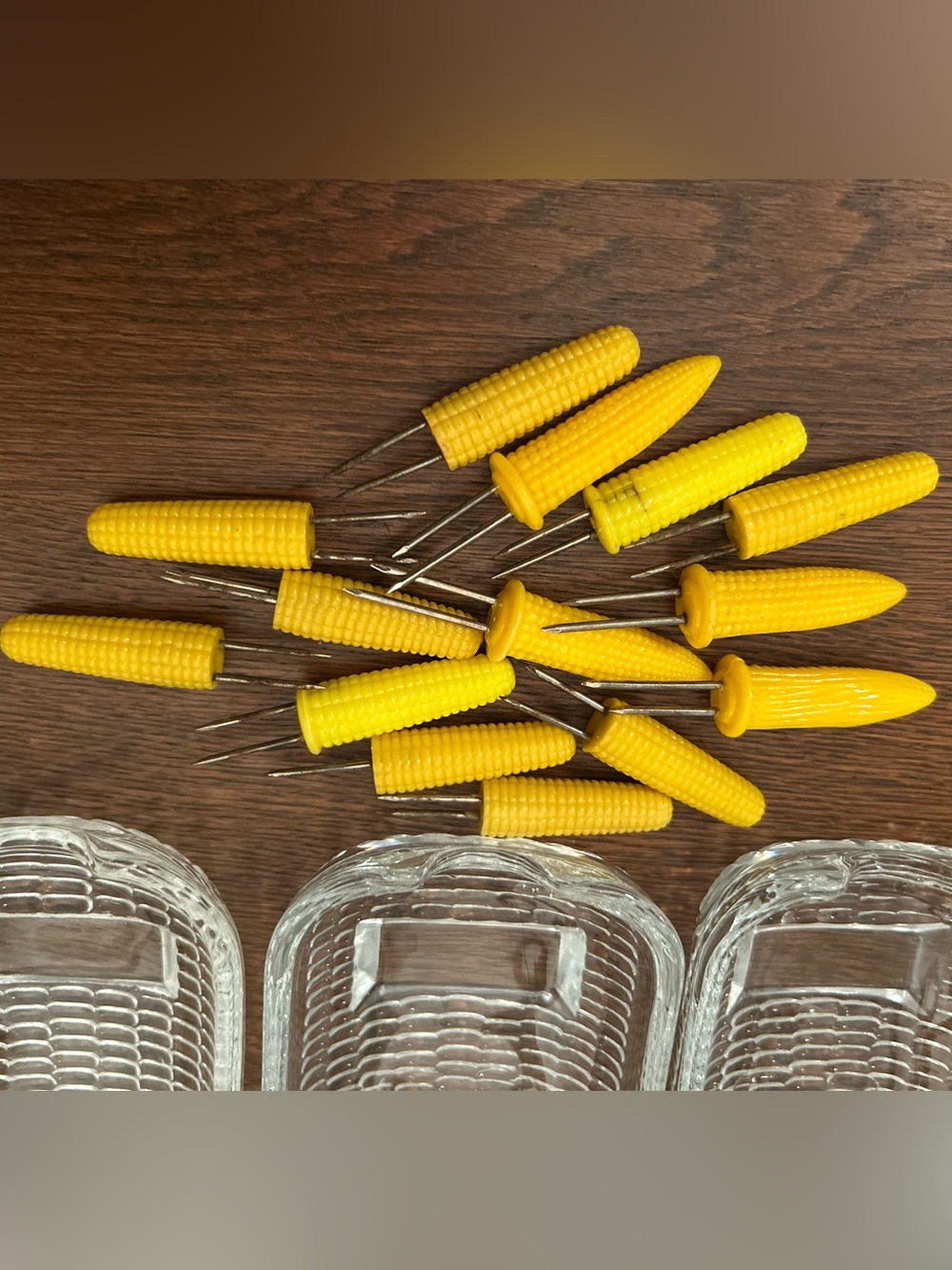 Clear Textured Glass Corn Cob Dishes - Set of 7 WITH 14 corn holders. Vntg set